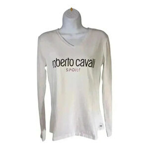 Roberto Cavalli Sport Long Sleeve Top Shirt Cotton White Women's Large